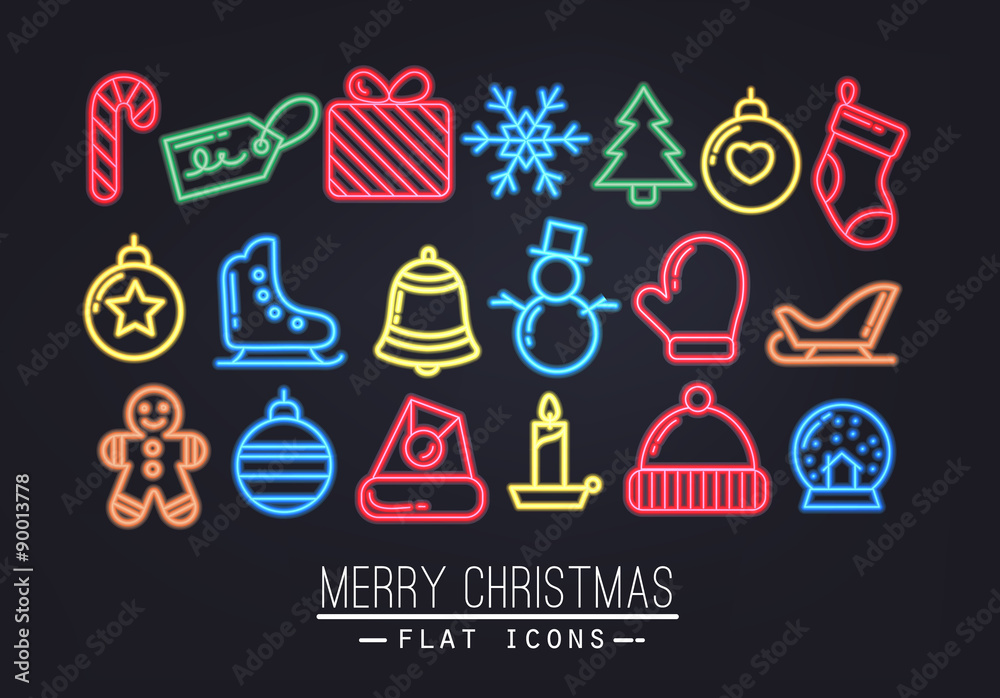 Christmas flat icons neon Christmas flat icons neon