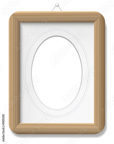 Photo frame - wooden vintage style with mat and french lines. Isolated vector illustration on white background.