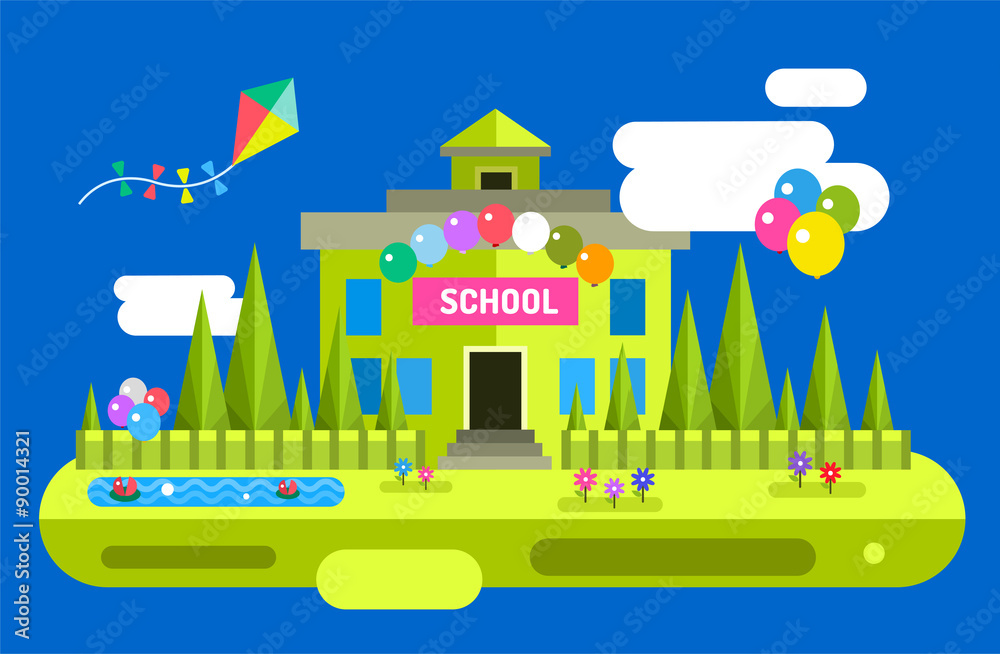 Fototapeta premium Back to school background. Vector building illustration. Outdoor