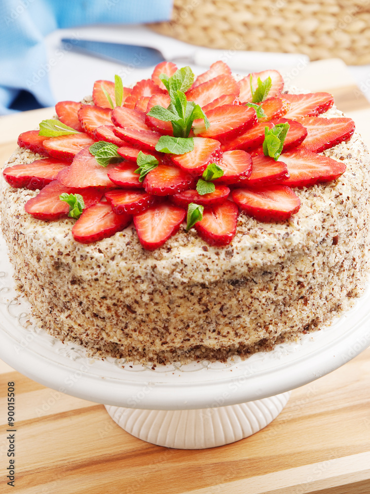 Homemade chocolate cake with strawberries Homemade chocolate cake with strawberries