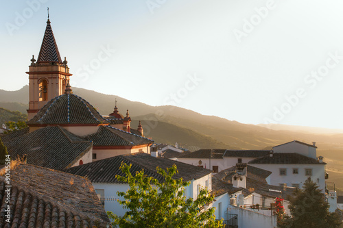 SPAIN  ANDALUSIA ZAHARA  View on old church during sunset in bea