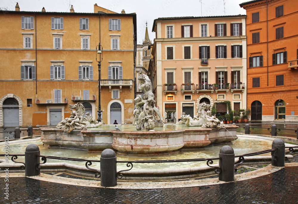 Fontana del Moro (Moor Fountain) on Piazza Navona in Rome. Italy