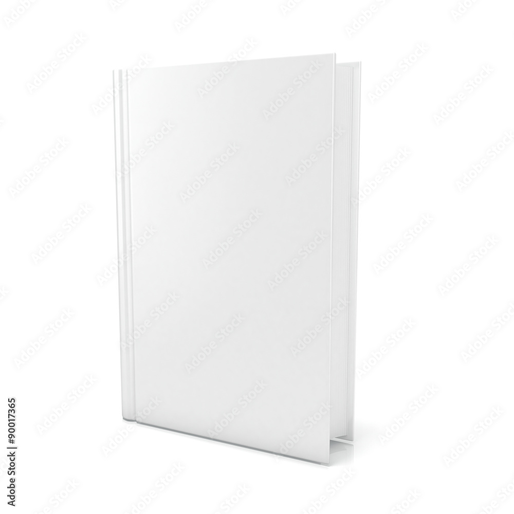 Blank book cover over white background. 3D render illustration isolated