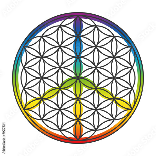 Flower of life and peace sign combined into one symbol. Isolated vector illustration on white background.