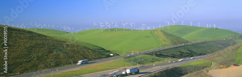 Wind energy windmills along Route 580, Altamont, California photo