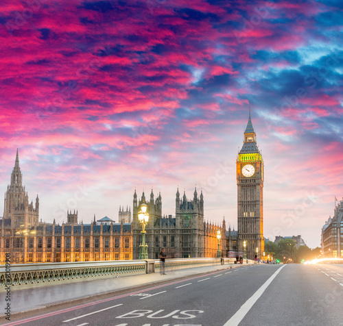 Westminster Bridge at summer sunset  London - UK