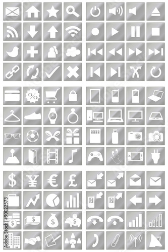 96 Icons Set Silver Background
