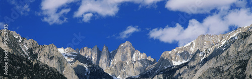 This is Mount Whitney which is the highest mountain in North America. It is at 14 495 feet elevation. It is located on Route 395 in the Sierra Mountains.