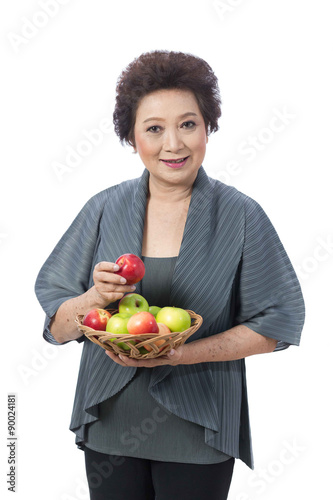Asian senior woman isolated on white