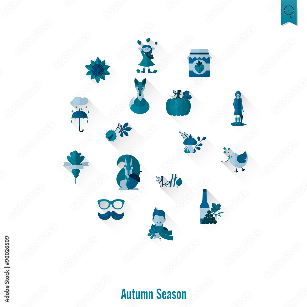 Fototapeta premium Set of Flat Autumn Icons