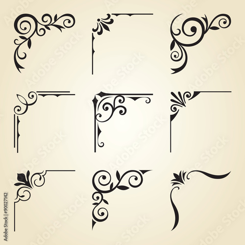 Vector illustration of decorative corner frame set.