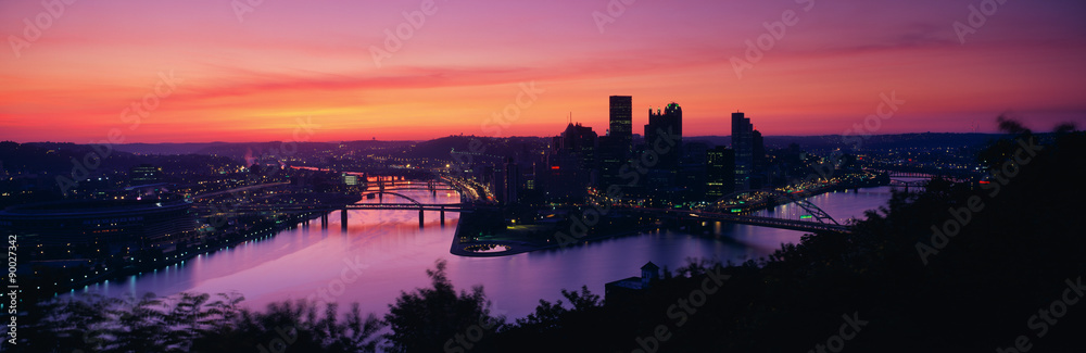 This is sunrise on the Allegheny and Monongahela Rivers where they meet the Ohio River. This is the view from Mount Washington.