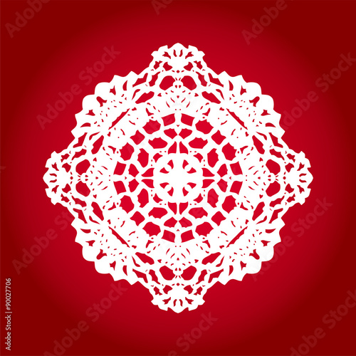 Doily ornament, stencil round pattern, cut out design, decor element, vector illustration