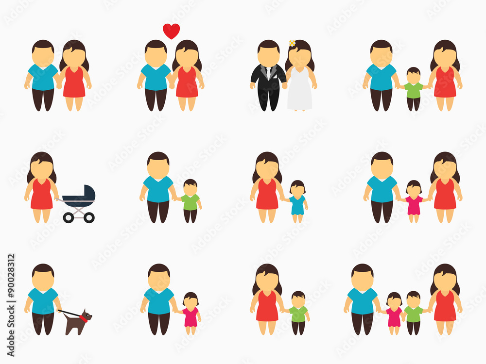 Flat family icons set