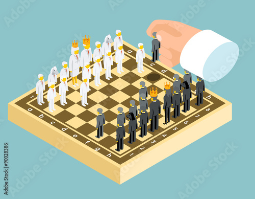 Isometric 3d business chess figures. Business strategy concept