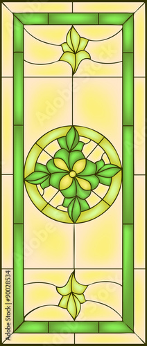 Floral symmetric composition, vector illustrations in stained glass window