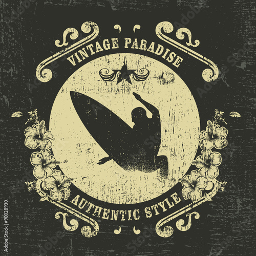 vintage surf shield with hibiscus