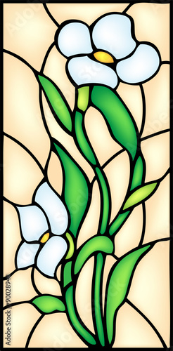 Fototapeta Naklejka Na Ścianę i Meble -  Garden flowers / blossom.  Stained glass window, vector