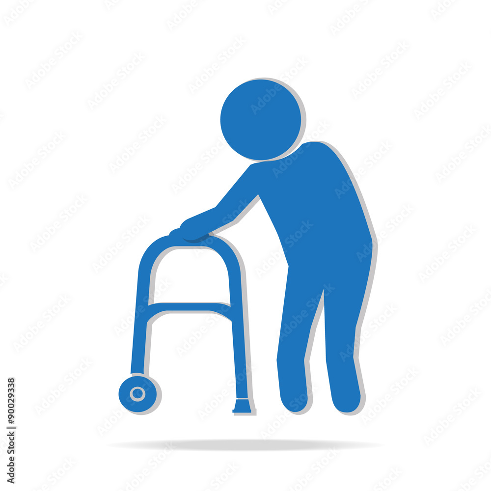 Elderly man and walker symbol illustration Elderly man and walker symbol illustration