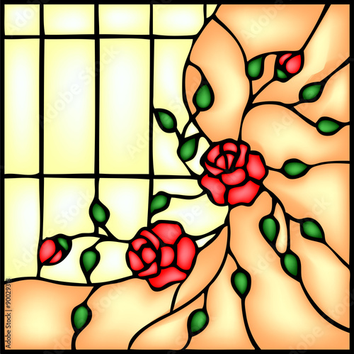 Rose, stained glass window style illustration, vector