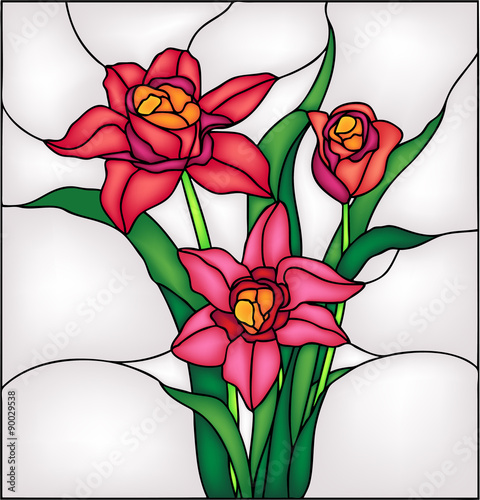 Floral composition, frame, stained glass window