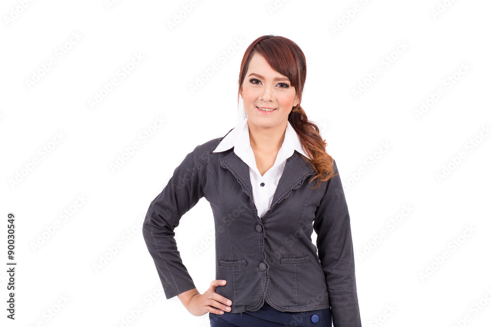 Happy smiling business woman in suit isolated on white background Happy smiling business woman in suit isolated on white background