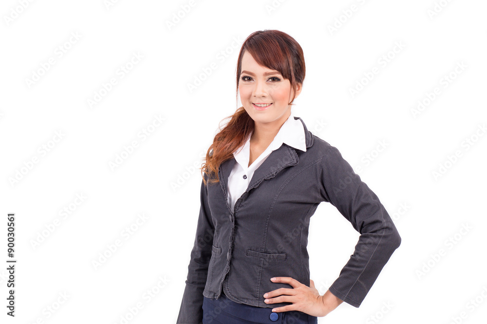 Happy smiling business woman in suit isolated on white background Happy smiling business woman in suit isolated on white background