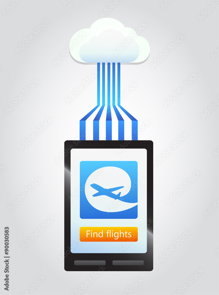 Travel concept - check in using smart phone, UI applications graphic, user interface flat icon Travel concept - check in using smart phone, UI applications graphic, user interface flat icon