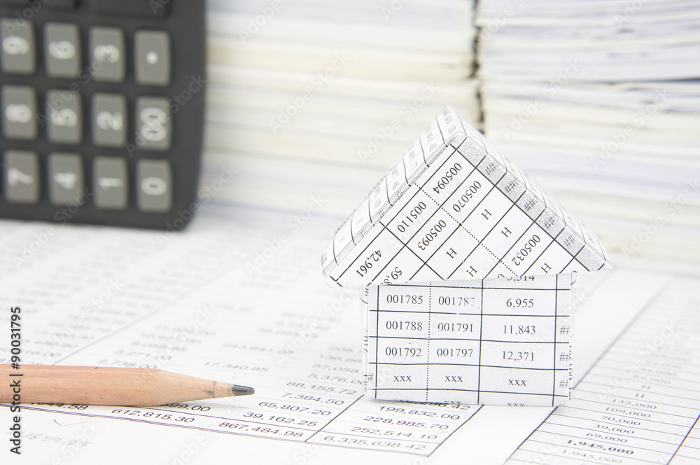 House with pencil on finance account House with pencil on finance account