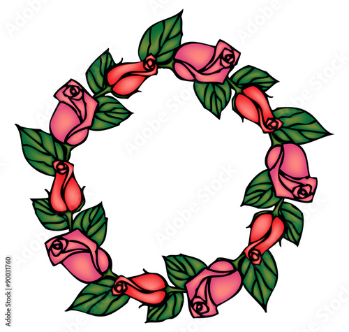 Red roses and bouton. Stained glass window