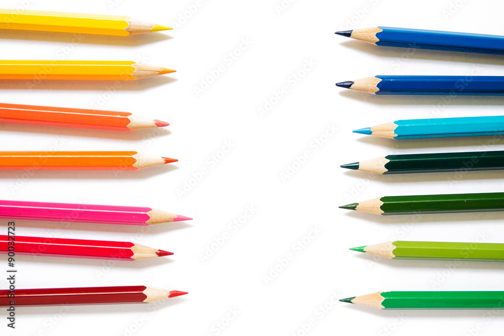 Color pencils on white background