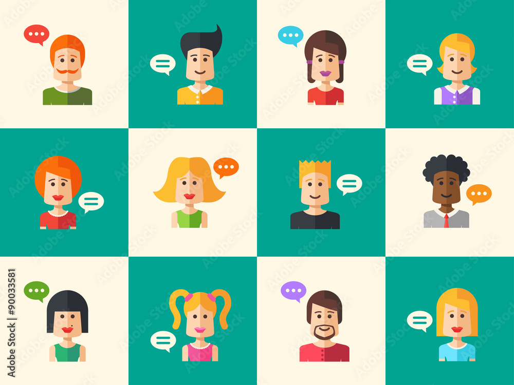 Set of isolated flat design people icon avatars for social Set of isolated flat design people icon avatars for social