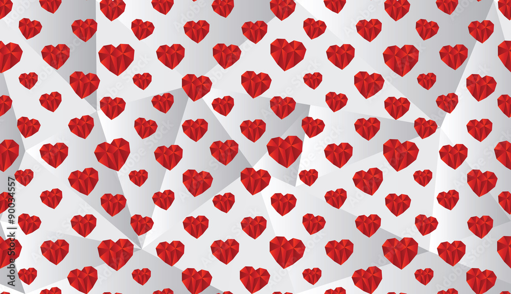 3d hearts seamless background, vector