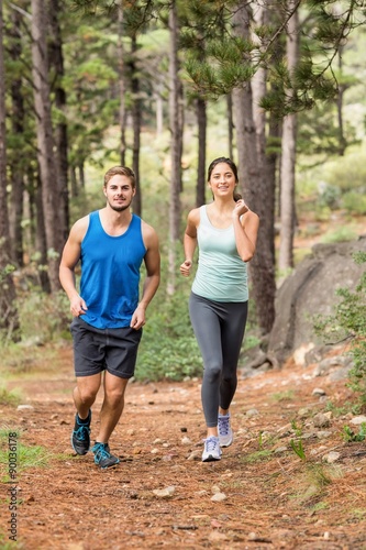 Happy joggers running