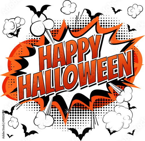 Fototapeta Happy Halloween - Comic book style invitation isolated on white background.