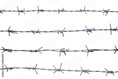 Rusty barbed wire on white background
