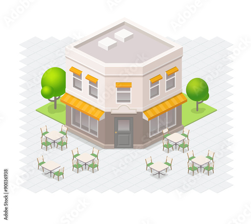 Isometric restaurant building with outdoor seating