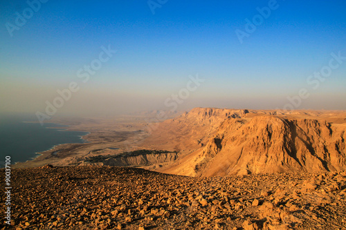 Ein Gedi Kibbuts and reserve near Dead Sea, Israel at sunrise. photo