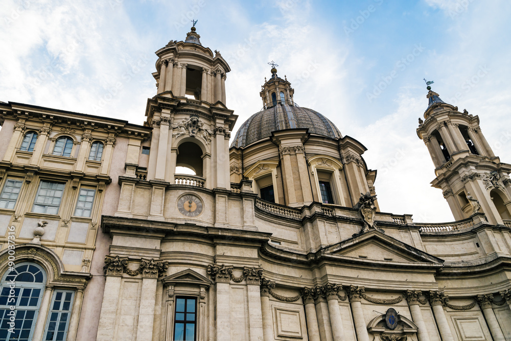 Saint Agnese in Agone in Piazza Navona at cloudy sky, Rome, Italy