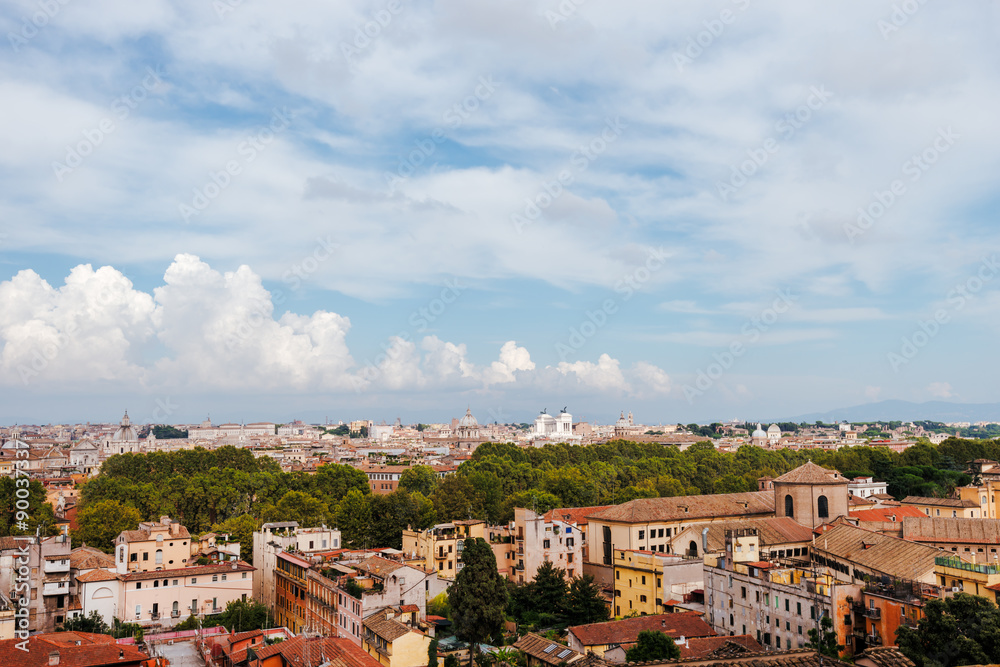 Panoramic view of the historic center of Rome from villa Borghese, Italy.