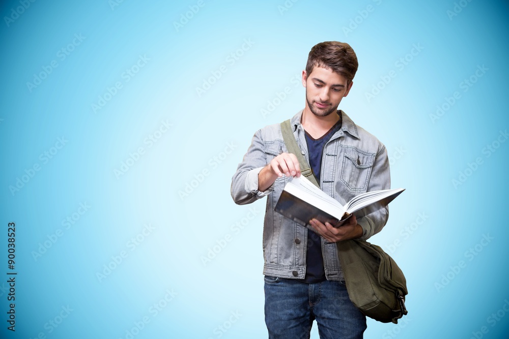 Composite image of student reading in library Stock 写真 Adobe Stock