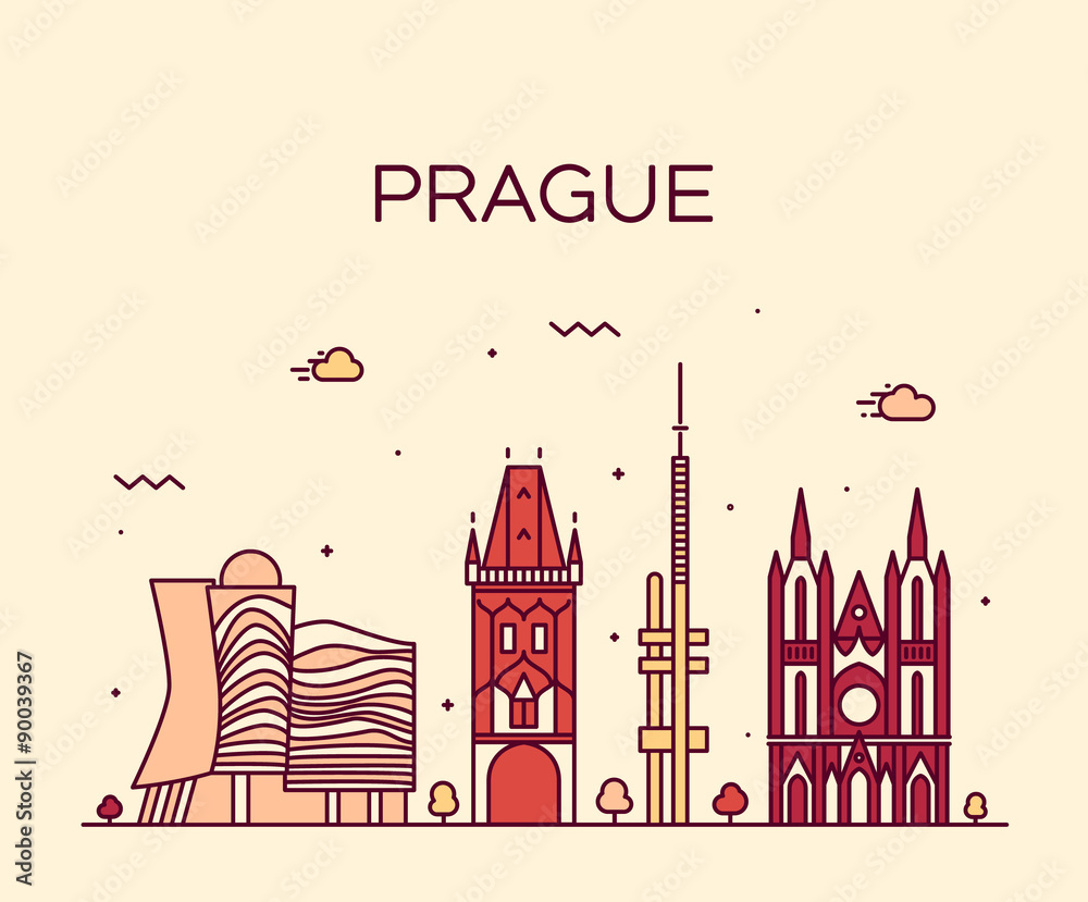 Prague skyline trendy vector illustration linear