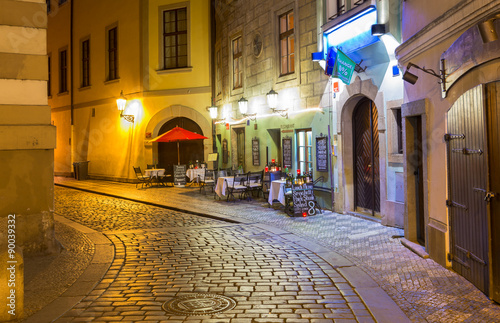 Photography Old street in Prague at night. Czech Republic