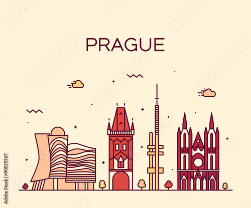 Prague skyline trendy vector illustration linear