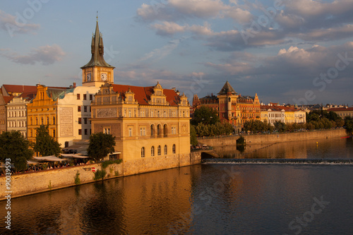 Vltava river and old town by sunset  Prague  Czech republic     