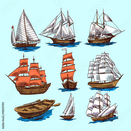 Fényképezés Ships and boats sketch set