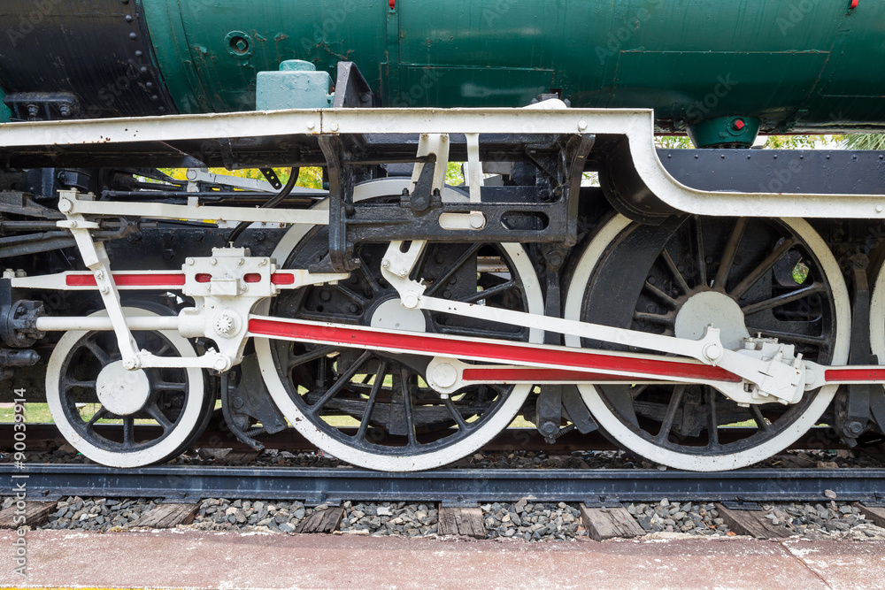wheel of locomotive on railway, vintage, train