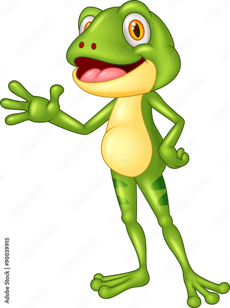 Obraz premium Cartoon adorable frog waving hand 
