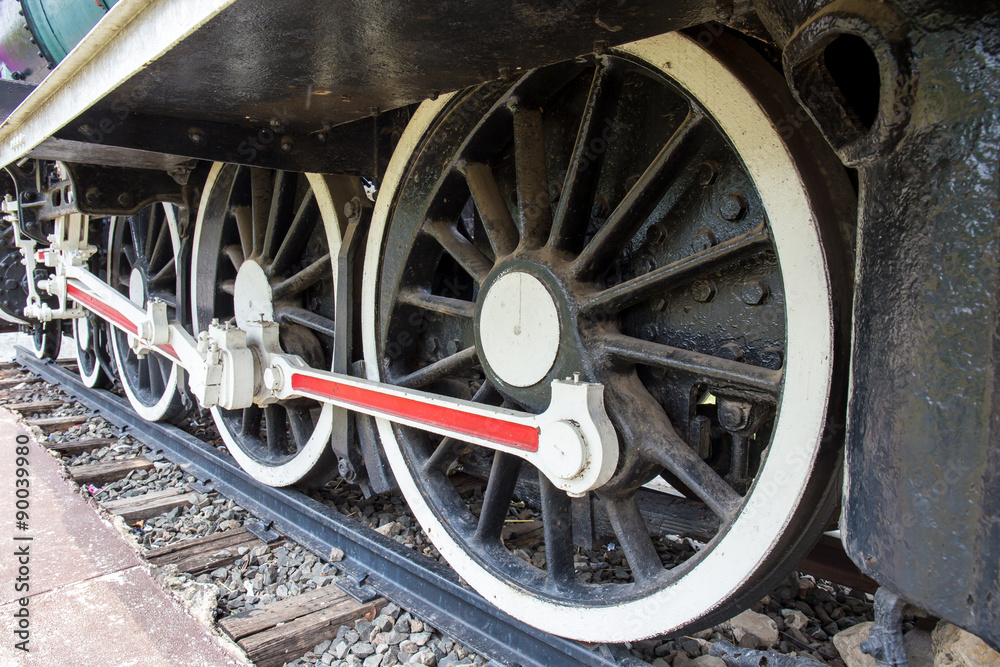 wheel of locomotive on railway, vintage, train