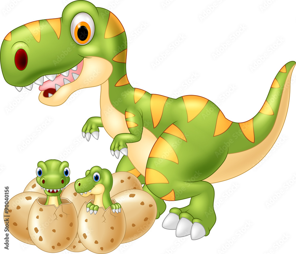 Cartoon Mother and baby dinosaur hatching Stock Vector | Adobe Stock